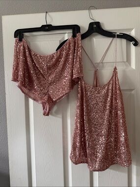 Victoria's Secret Rose Gold Sequin Cami and Shorts Set